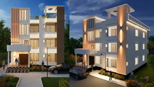Modern 3D Three Storied House Design with Complete Architectural & Structural Planning