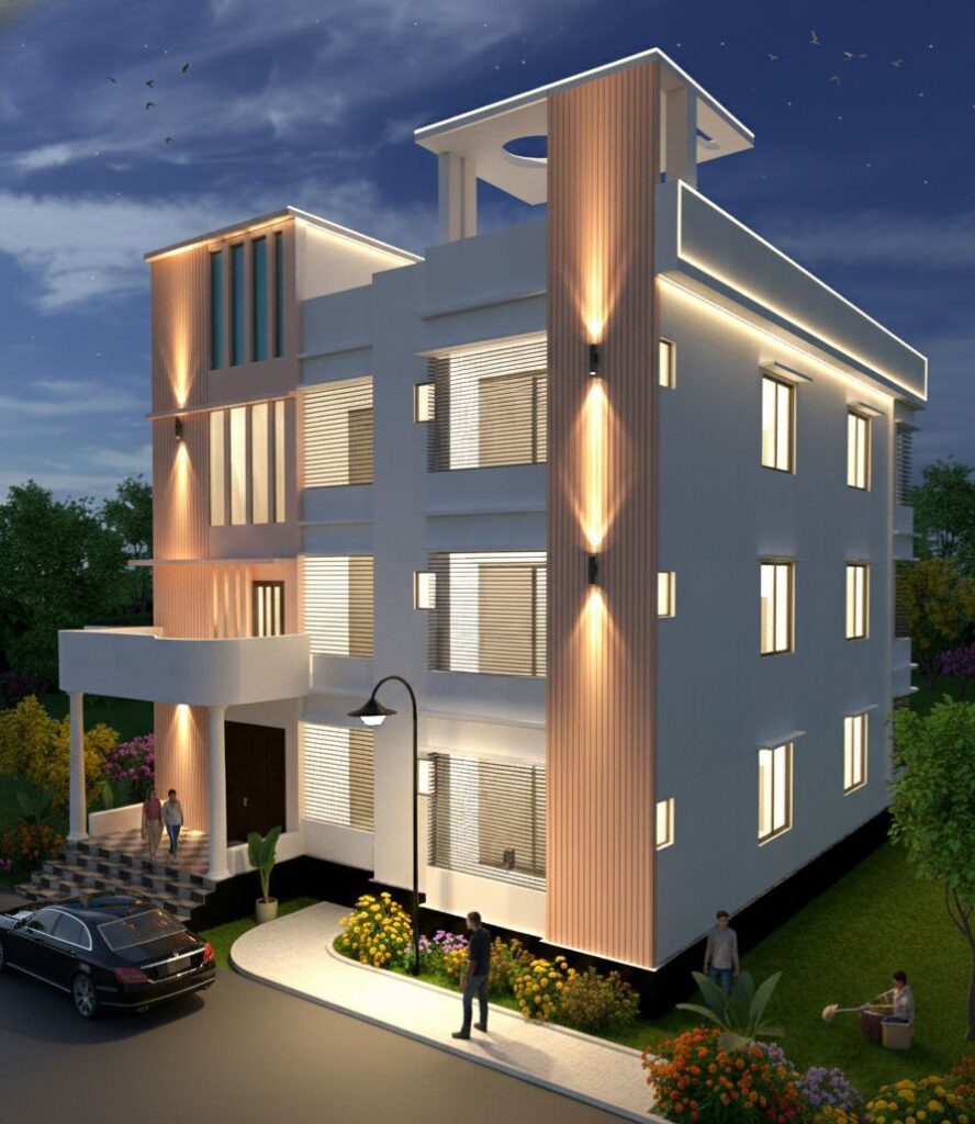 3D Three Storied House Design | BariPlans Architect