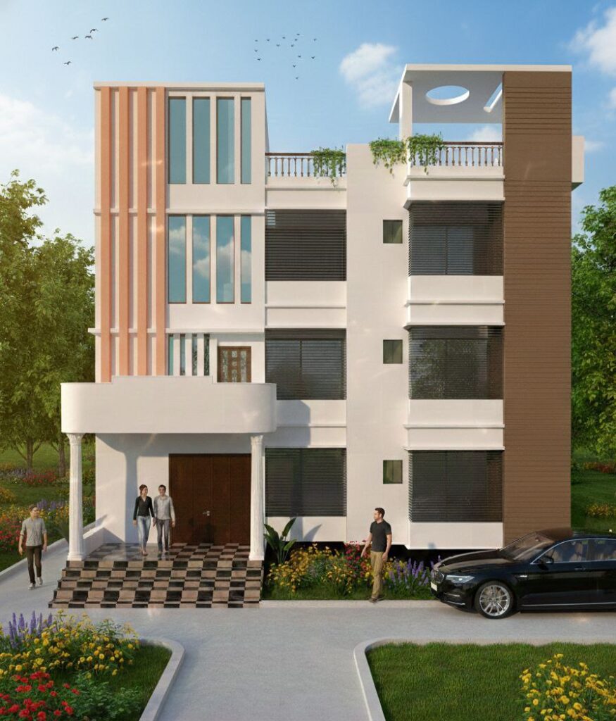 3D Three Storied House Design | BariPlans Architect